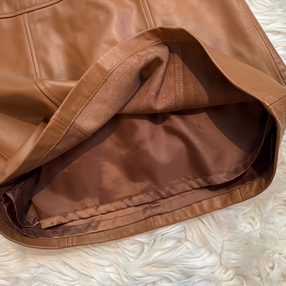 Gianni Bini Women’s Genuine Leather Mini Skirt Tan Brown Lined XS Zip Back - Picture 2 of 11